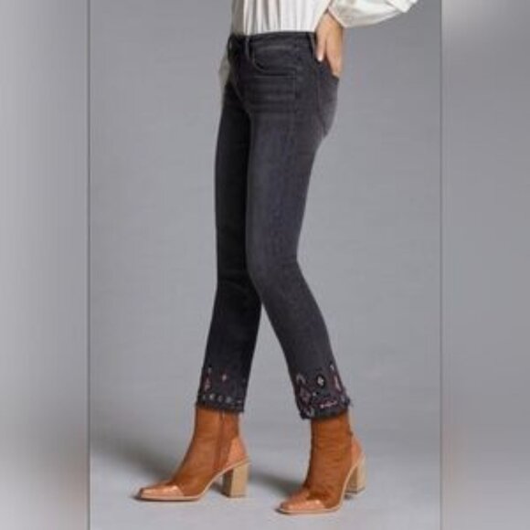 Driftwood Collette Gray Jeans with Embroidered Ankles Straight Leg Size 29 - Picture 1 of 7